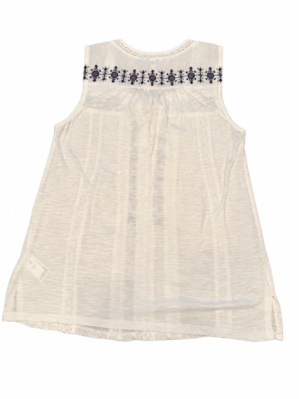 Lucky Brand Cream Embroidered Lace Tassel Boho Tunic Tank Top Small - Picture 4 of 8